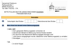 Abfrage der benötigten Betreuungsbedarfe der Familien in Putzbrunn für Ihre Kinder (0 - 12 Jahre) für das Kindergartenjahr 2024 / 2025